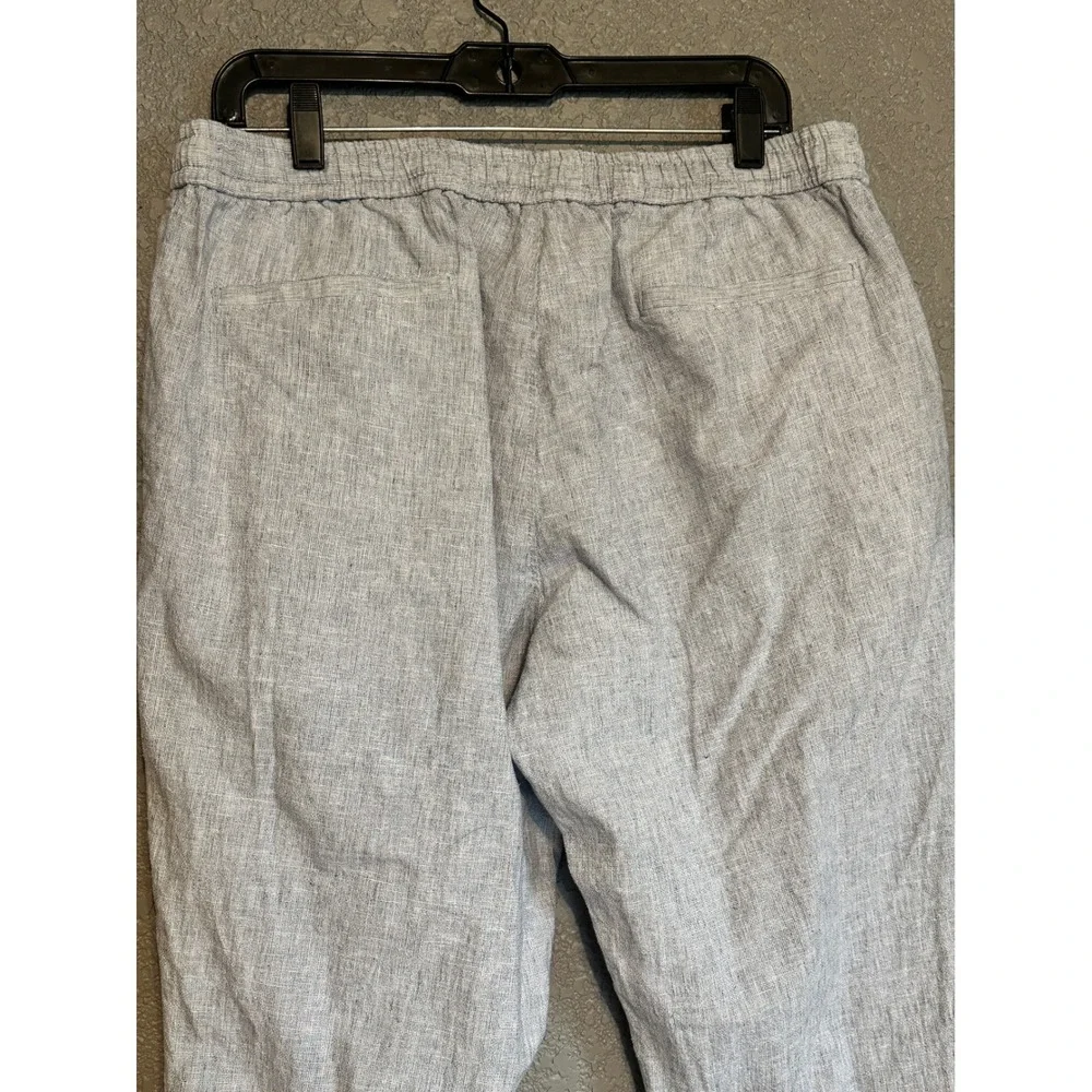 14th & Union Mens L Slim Fit Linen Cotton Pants Light Blue Elastic Waist Preppy